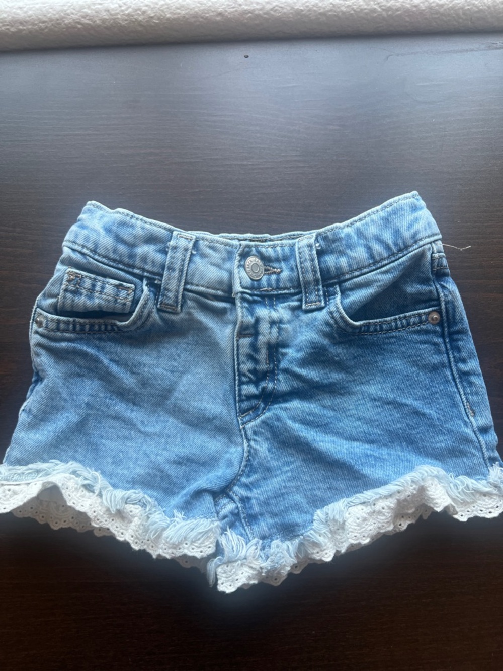 Cat & Jack Light Blue Denim Shorts with Lace Trim